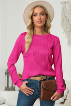Load image into Gallery viewer, Textured Round Neck Long Sleeve Blouse