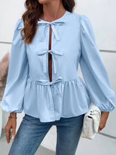 Load image into Gallery viewer, Ivy Lane Peplum Tied Long Sleeve Blouse