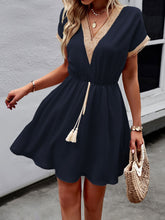 Load image into Gallery viewer, Devine Contrast Trim V-Neck Short Sleeve Mini Dress