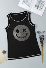 Load image into Gallery viewer, Rhinestone Smile Face Round Neck Tank