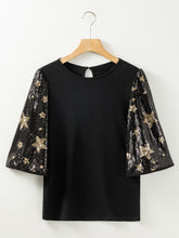 Load image into Gallery viewer, Sequin Round Neck Half Sleeve Blouse