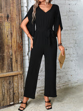 Load image into Gallery viewer, Tied V-Neck Half Sleeve Wide Leg Jumpsuit