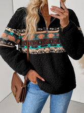 Load image into Gallery viewer, Quarter Zip Geometric Long Sleeve Sweatshirt