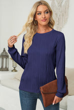 Load image into Gallery viewer, Textured Round Neck Long Sleeve Blouse