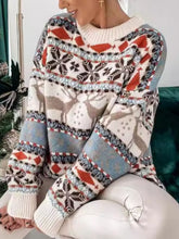 Load image into Gallery viewer, Geometric Round Neck Dropped Shoulder Sweater