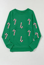 Load image into Gallery viewer, Candy Cane Round Neck Long Sleeve Sweatshirt
