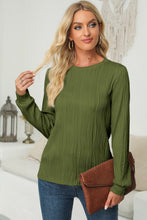 Load image into Gallery viewer, Textured Round Neck Long Sleeve Blouse