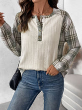 Load image into Gallery viewer, Perfee Plaid Half Button Long Sleeve T-Shirt