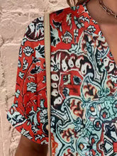 Load image into Gallery viewer, Full Size Printed Notched Short Sleeve Blouse
