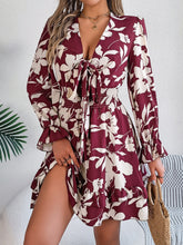 Load image into Gallery viewer, Tied Ruffled Printed Long Sleeve Dress
