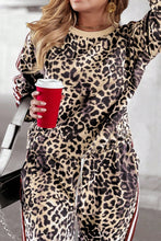 Load image into Gallery viewer, Plus Size Leopard Round Neck Top and Pants Set