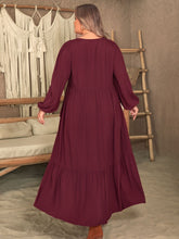 Load image into Gallery viewer, Plus Size Ruffled V-Neck Long Sleeve Dress