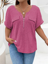 Load image into Gallery viewer, Plus Size Half Zip Short Sleeve T-Shirt