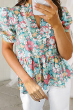 Load image into Gallery viewer, Printed Notched Short Sleeve Blouse