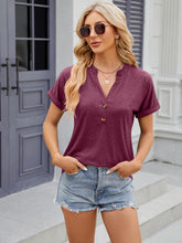 Load image into Gallery viewer, Decorative Button Notched Short Sleeve T-Shirt