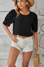 Load image into Gallery viewer, Swiss Dot Round Neck Short Sleeve Blouse