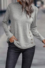 Load image into Gallery viewer, Decorative Button Round Neck Long Sleeve Top