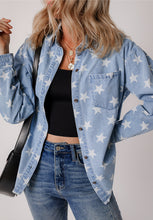 Load image into Gallery viewer, Raw Hem Star Collared Neck Denim Top