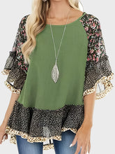 Load image into Gallery viewer, Full Size Frill Printed Round Neck Half Sleeve Blouse