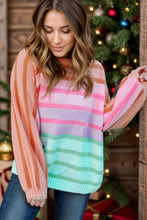 Load image into Gallery viewer, Contrast Striped Round Neck Long Sleeve Knit Top