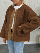 Load image into Gallery viewer, Contrast Button Up Sherpa Jacket with Pockets