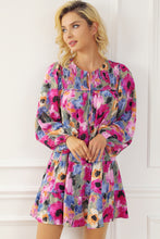 Load image into Gallery viewer, Printed Tie Neck Long Sleeve Mini Dress