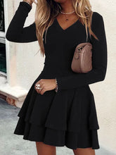 Load image into Gallery viewer, Plus Size Layered V-Neck Long Sleeve Mini Dress