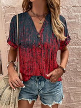Load image into Gallery viewer, Full Size Printed Notched Short Sleeve Blouse