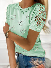 Load image into Gallery viewer, Full Size Lace Detail Heart Round Neck Short Sleeve Top