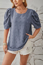 Load image into Gallery viewer, Swiss Dot Round Neck Short Sleeve Blouse