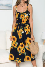 Load image into Gallery viewer, Smocked Sunflower Printed Sleeveless Cami Dress