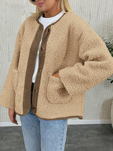 Load image into Gallery viewer, Contrast Button Up Sherpa Jacket with Pockets