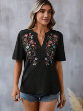 Load image into Gallery viewer, Embroidered Notched Short Sleeve T-Shirt