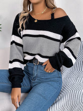 Load image into Gallery viewer, Color Block Asymmetrical Neck Long Sleeve Sweater