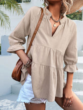 Load image into Gallery viewer, Ruffled Notched Three-Quarter Sleeve Blouse