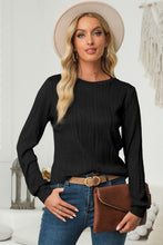Load image into Gallery viewer, Textured Round Neck Long Sleeve Blouse