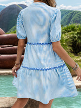 Load image into Gallery viewer, Striped Notched Short Sleeve Mini Dress