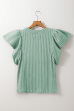 Load image into Gallery viewer, Textured Round Neck Flounce Sleeve Blouse