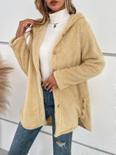 Load image into Gallery viewer, Fuzzy Button Up Hooded Jacket