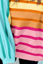 Load image into Gallery viewer, Contrast Striped Round Neck Long Sleeve Knit Top