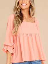 Load image into Gallery viewer, Smocked Square Neck Flounce Sleeve Blouse