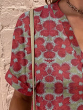 Load image into Gallery viewer, Full Size Printed Notched Short Sleeve Blouse