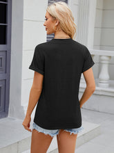 Load image into Gallery viewer, Decorative Button Notched Short Sleeve T-Shirt