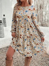 Load image into Gallery viewer, Tiered Floral Round Neck Long Sleeve Dress