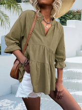 Load image into Gallery viewer, Ruffled Notched Three-Quarter Sleeve Blouse