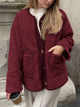 Load image into Gallery viewer, Contrast Button Up Sherpa Jacket with Pockets