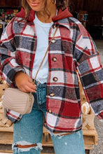 Load image into Gallery viewer, Plus Size Plaid Button Up Hooded Jacket