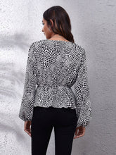 Load image into Gallery viewer, Ruched Printed V-Neck Long Sleeve Blouse