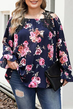 Load image into Gallery viewer, Plus Size Floral Flounce Sleeve Blouse