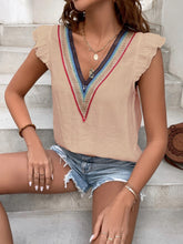 Load image into Gallery viewer, Ruffled V-Neck Cap Sleeve Blouse